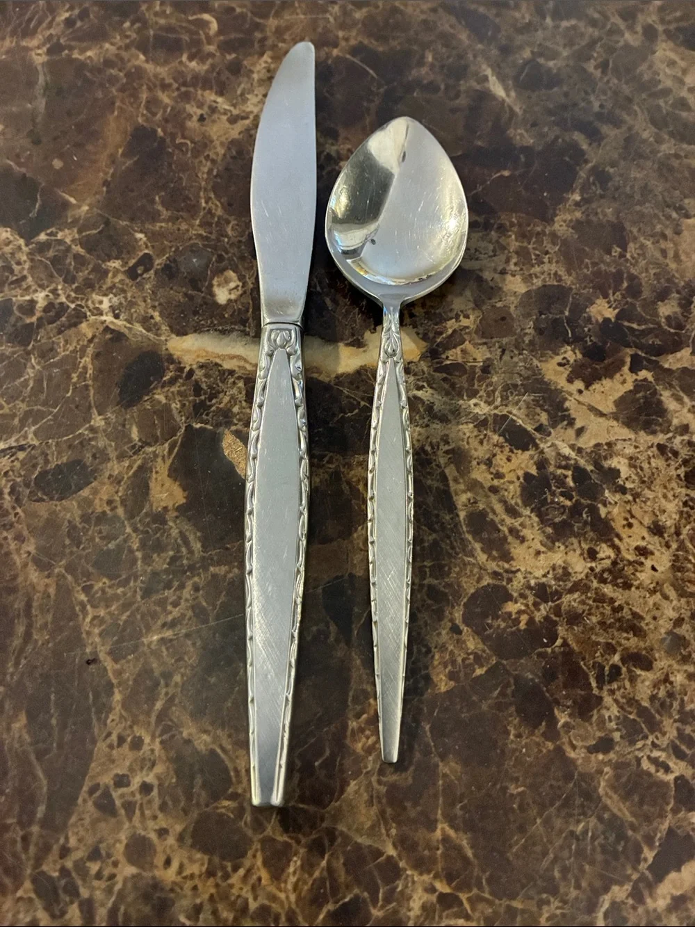 Oneida Community Venetia Dinner Knife and Soup Spoon Glossy Stainless